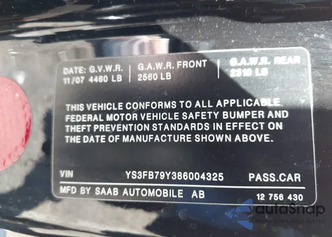 2008 Saab 9-3 2.0T из США, поврежденный, VIN YS3FB79Y386004325